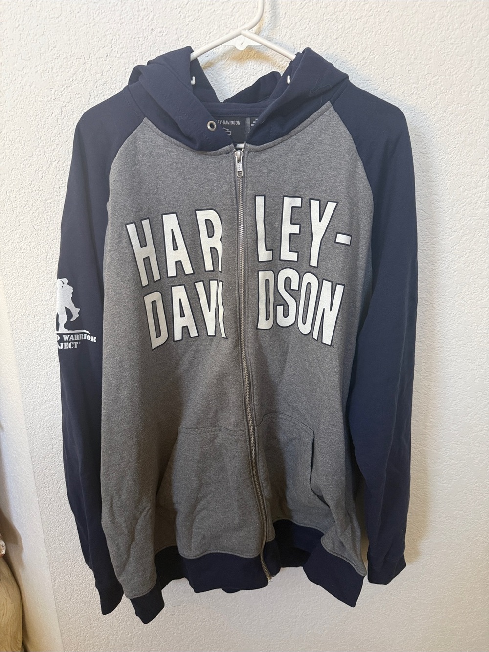 Harley-Davidson Gray & Navy Zip Hoodie with Bold Front Logo